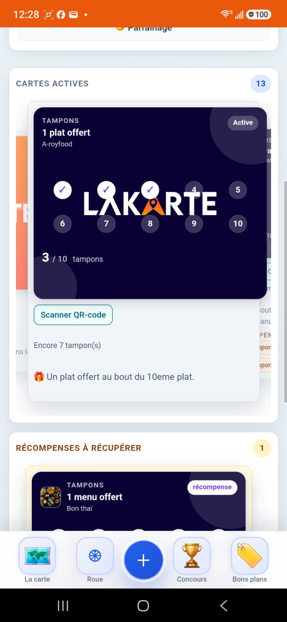 Cartes de fidélité actives sur le téléphone